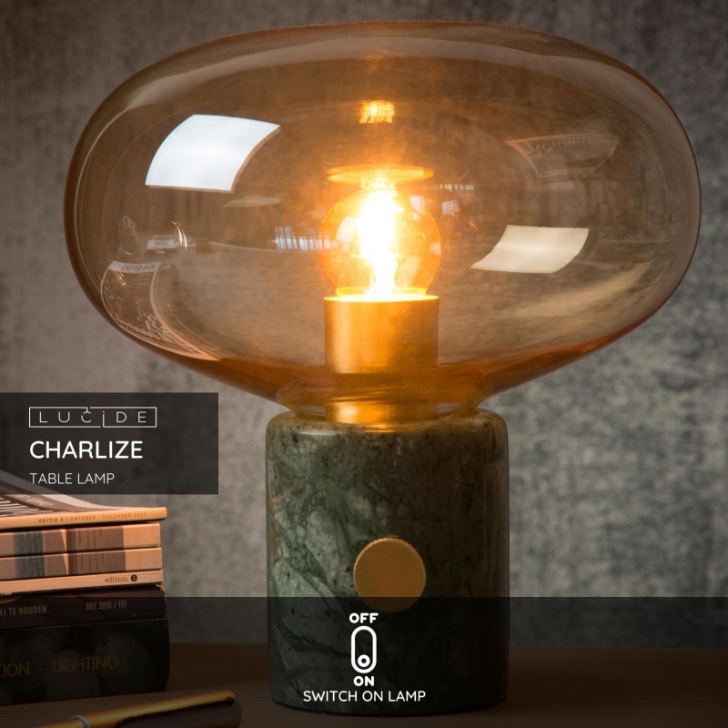 Lucide CHARLIZE - Stolná lampa - Ø 23 cm - 1xE27 - Jantárová